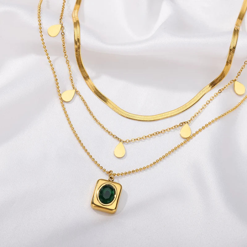 Double Layer Zircon Clavicle Chain Necklace – Thick Stainless Steel Punk Hip-Hop Streetwear Jewelry Gift for Women