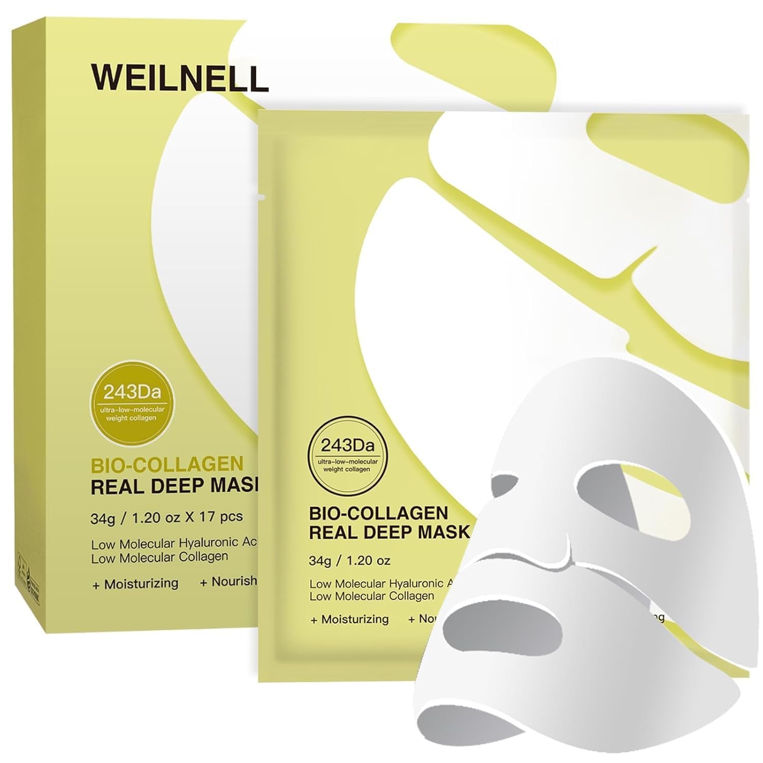 Bio-Collagen Real Deep Anti-Wrinkle Lifting Mask – Overnight Hydrating Face Mask for All Skin Types, Moisturizing & Firming, 17-Pack