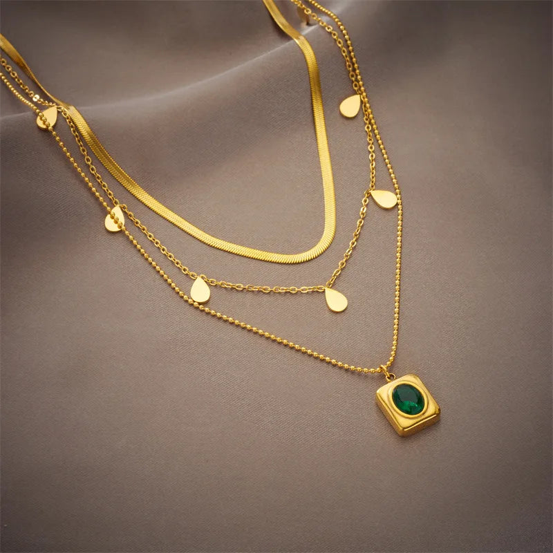 Double Layer Zircon Clavicle Chain Necklace – Thick Stainless Steel Punk Hip-Hop Streetwear Jewelry Gift for Women