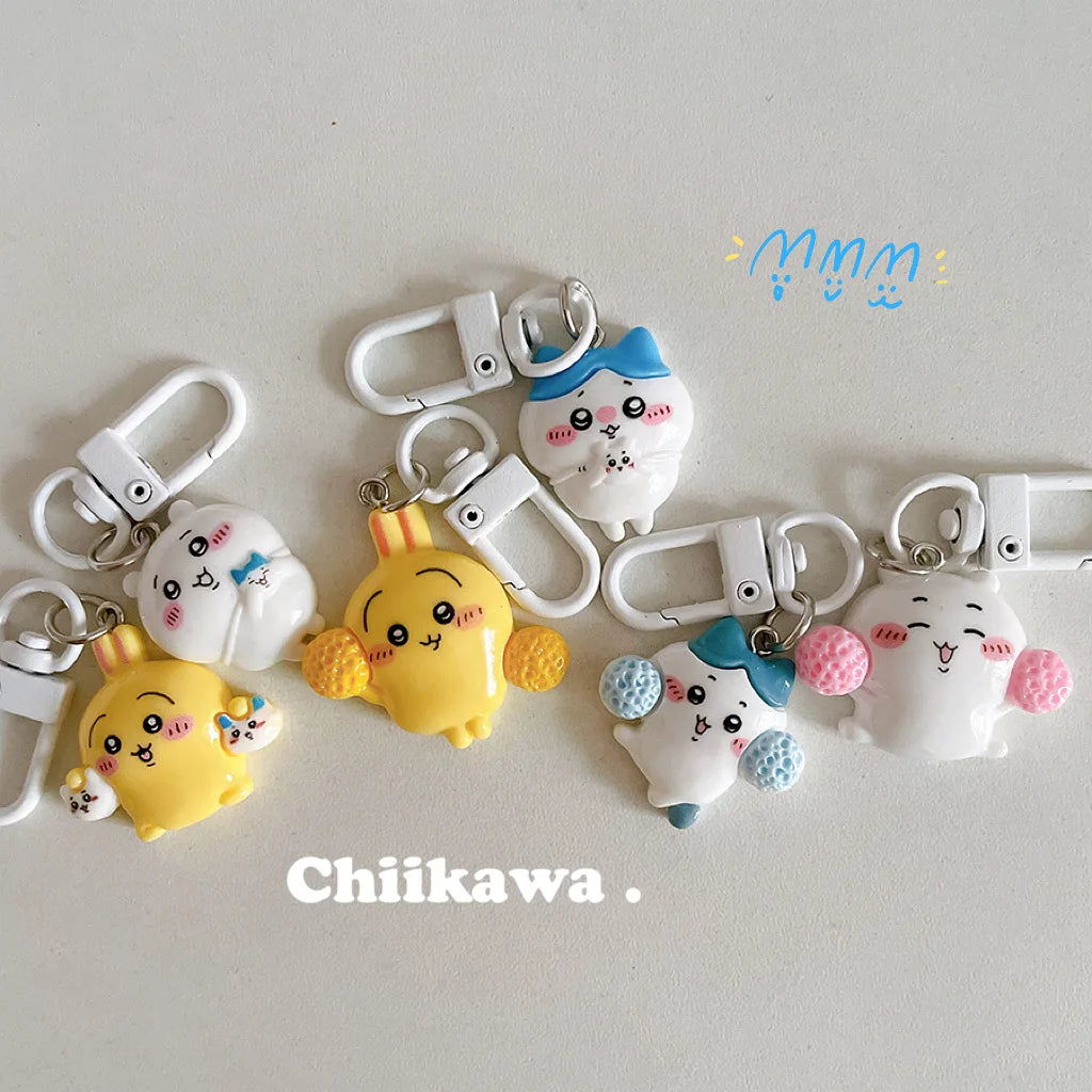 Sanrio Kawaii Keychain Set (6Pcs) – Cute Anime Hachiware & Usagi Bag Charms, Perfect Birthday Gift for Kids & Friends