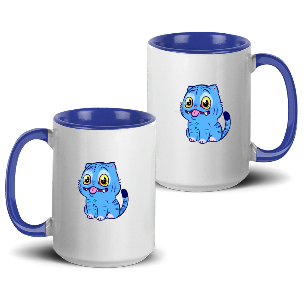 Blue Tiger Kpop Demon Hunters Accent Mug 15oz – Derpy Tiger Netflix-Inspired Ceramic Coffee Cup for K-pop Fans