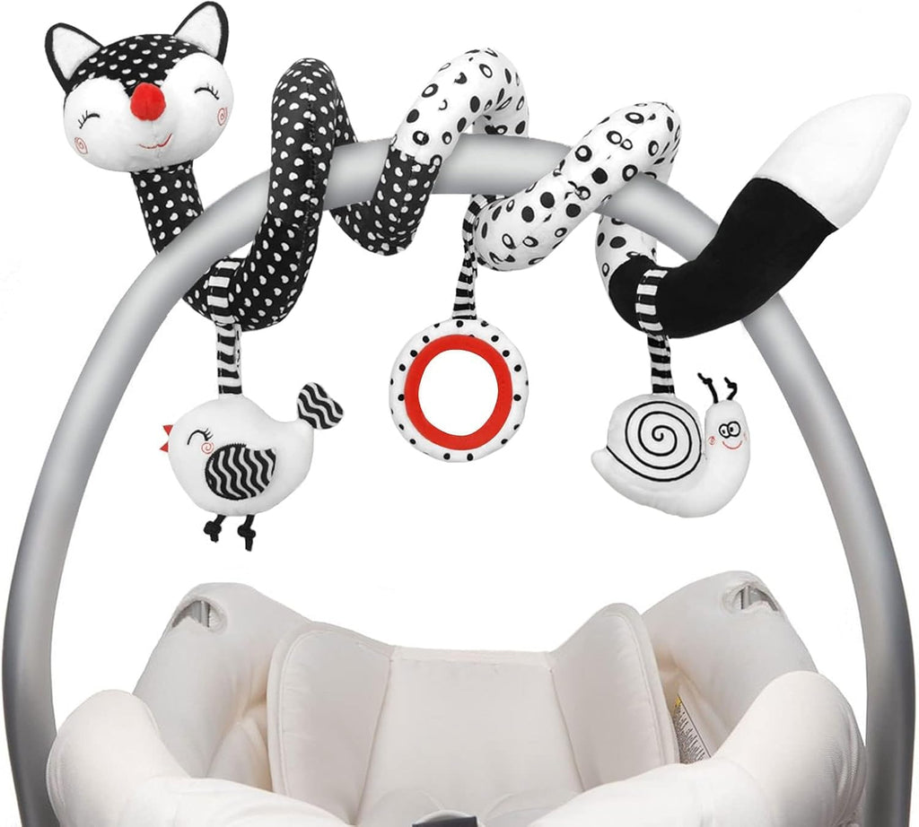 Baby Spiral Plush Toy – Black & White High-Contrast Car Seat and Stroller Toy for Newborns, Sensory Crib Mobile Gift for Babies 0-12 Months, Boys & Girls