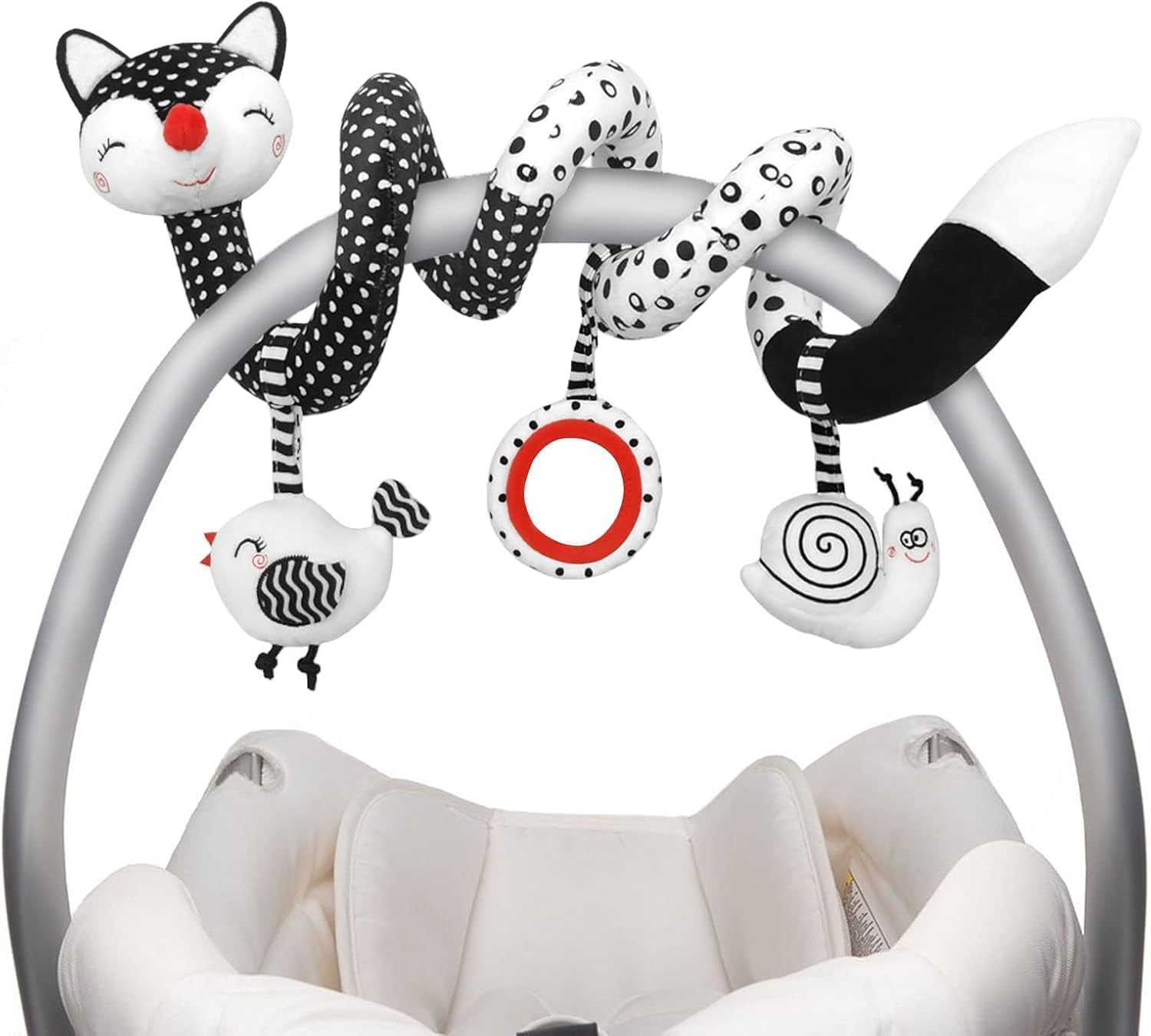 Baby Spiral Plush Toy – Black & White High-Contrast Car Seat and Stroller Toy for Newborns, Sensory Crib Mobile Gift for Babies 0-12 Months, Boys & Girls