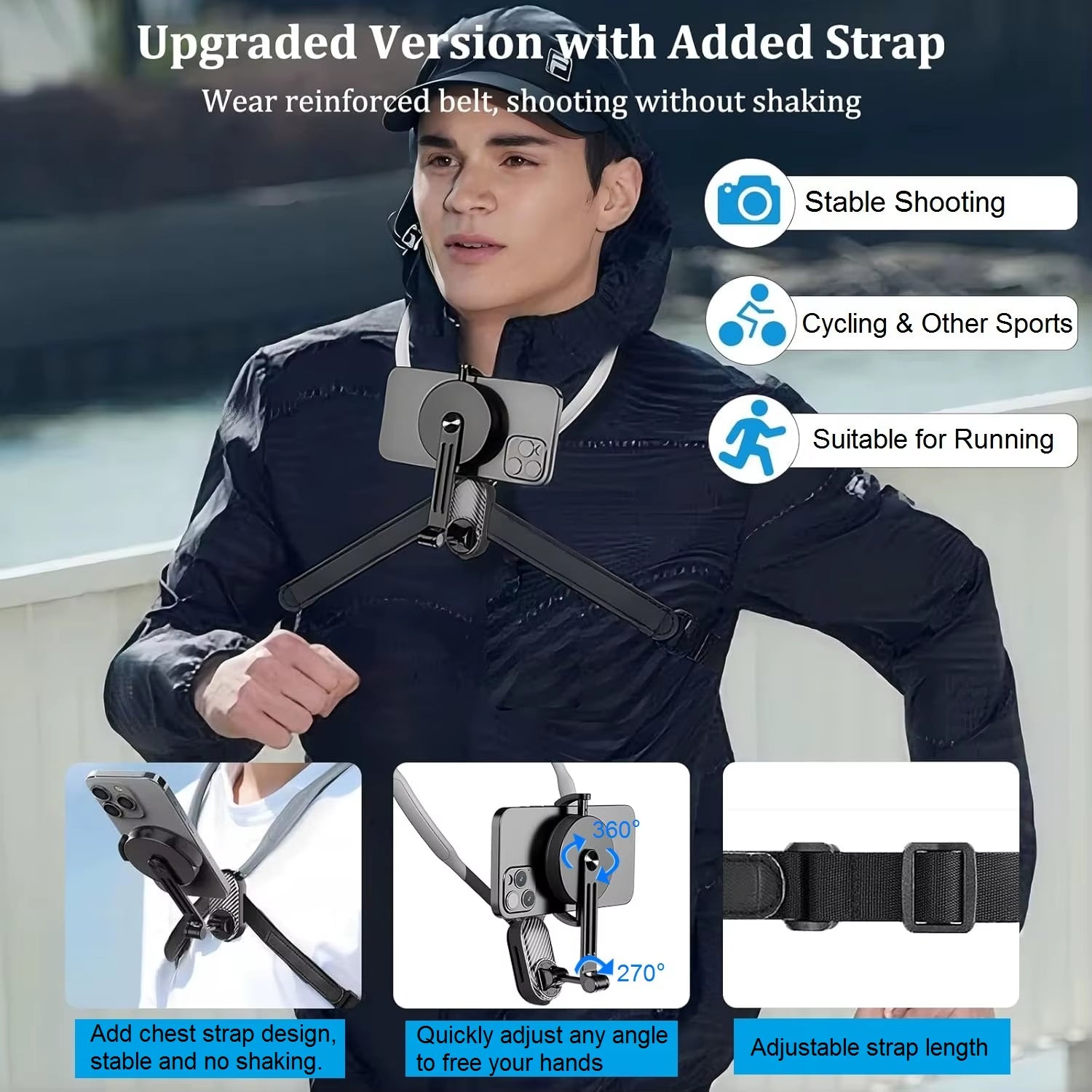 Magnetic Neck Mount Phone Holder – Hands-Free POV Chest Mount for Video Recording, Vlogging & Selfies, Compatible with iPhone & Android