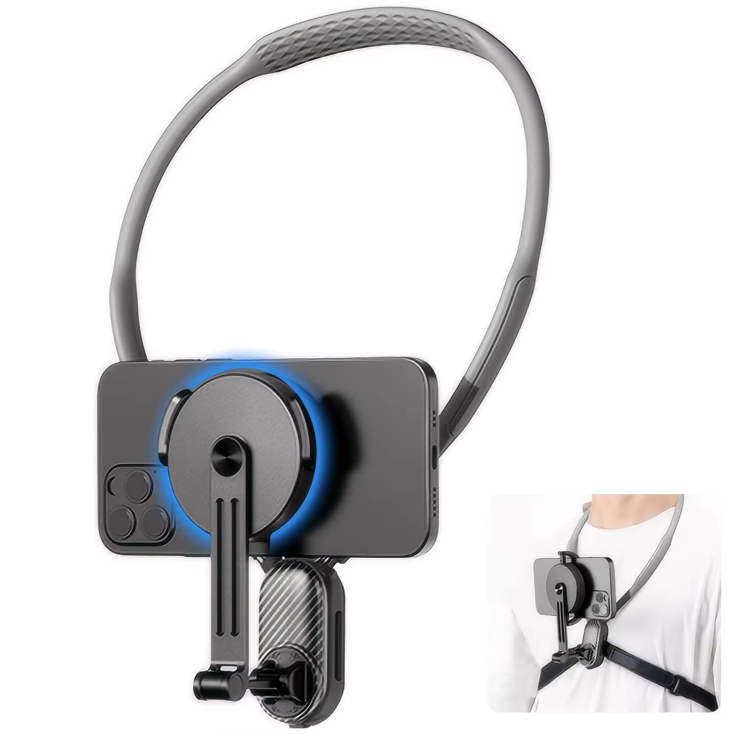 Magnetic Neck Mount Phone Holder – Hands-Free POV Chest Mount for Video Recording, Vlogging & Selfies, Compatible with iPhone & Android