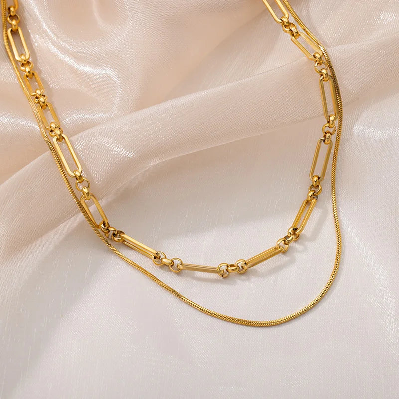 Double Layer Zircon Clavicle Chain Necklace – Thick Stainless Steel Punk Hip-Hop Streetwear Jewelry Gift for Women