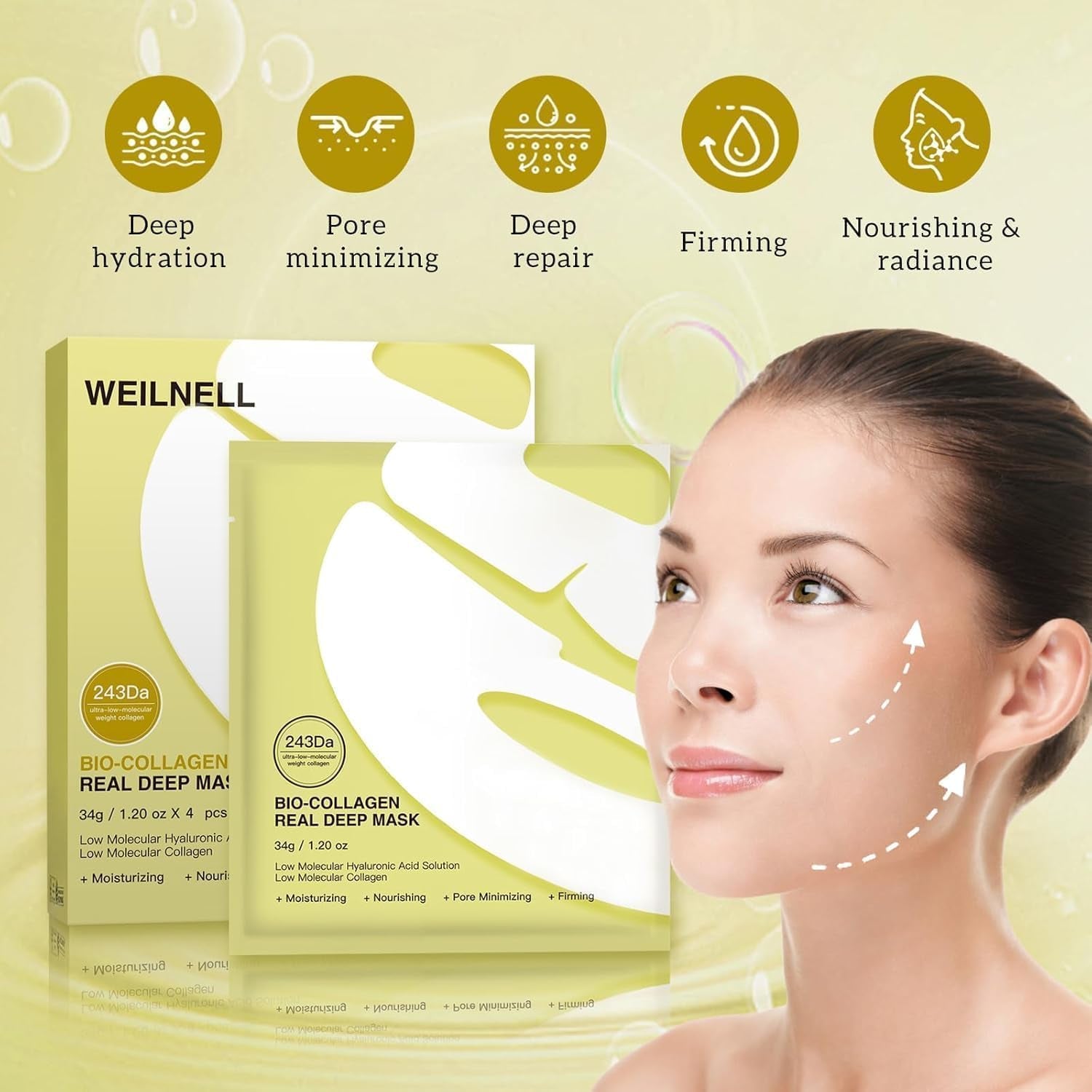 Bio-Collagen Real Deep Anti-Wrinkle Lifting Mask – Overnight Hydrating Face Mask for All Skin Types, Moisturizing & Firming, 17-Pack