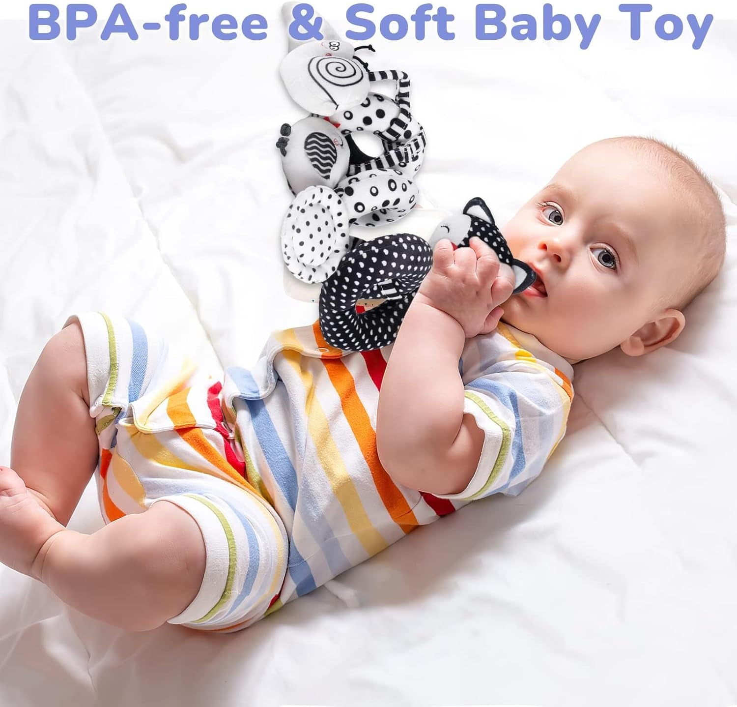Baby Spiral Plush Toy – Black & White High-Contrast Car Seat and Stroller Toy for Newborns, Sensory Crib Mobile Gift for Babies 0-12 Months, Boys & Girls