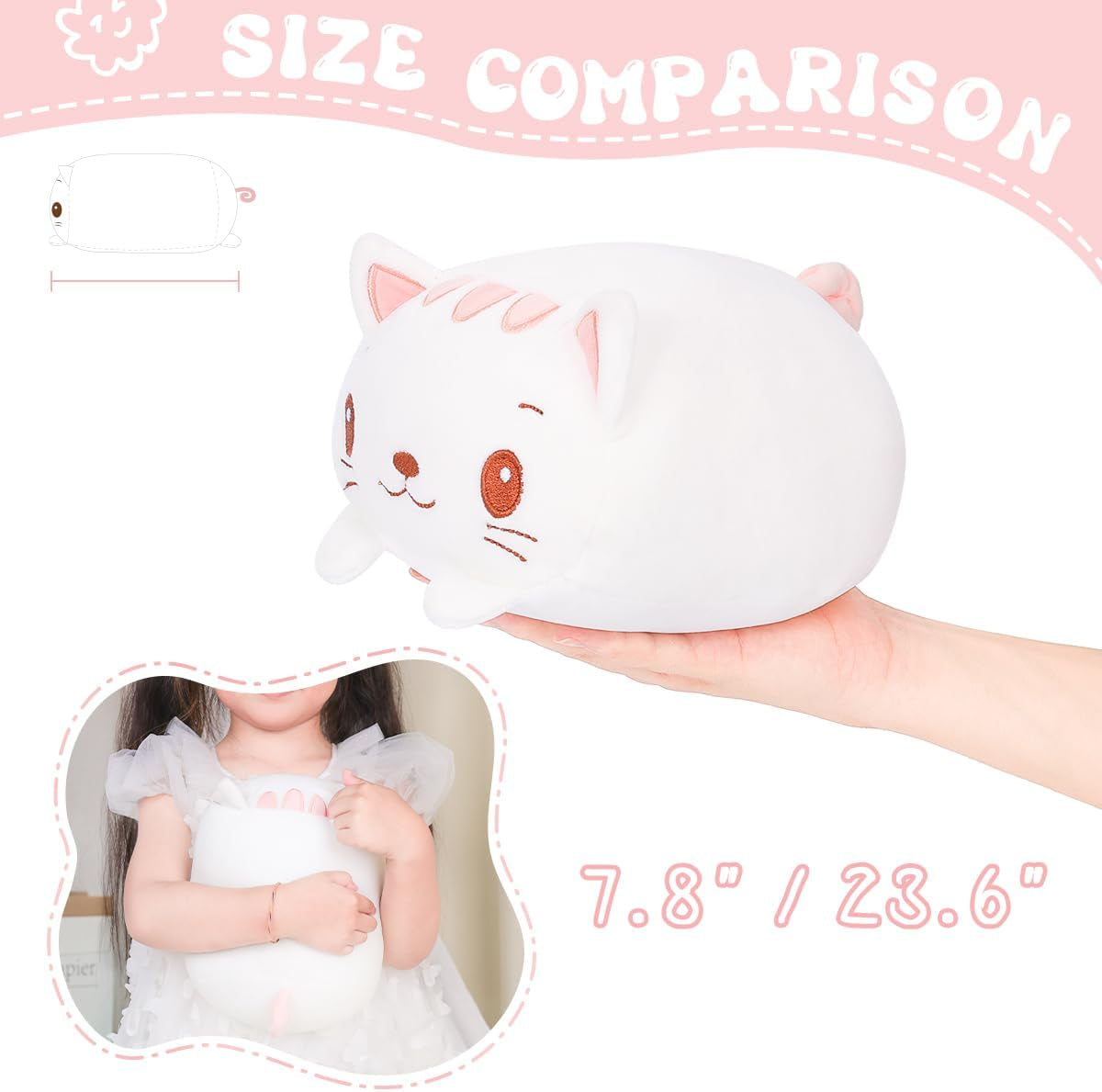 Snuggle Up with Our Adorable 23.6 Inch White Cat Plush Body Pillow - The Ultimate Soft Cartoon Hugging Toy for All Ages!