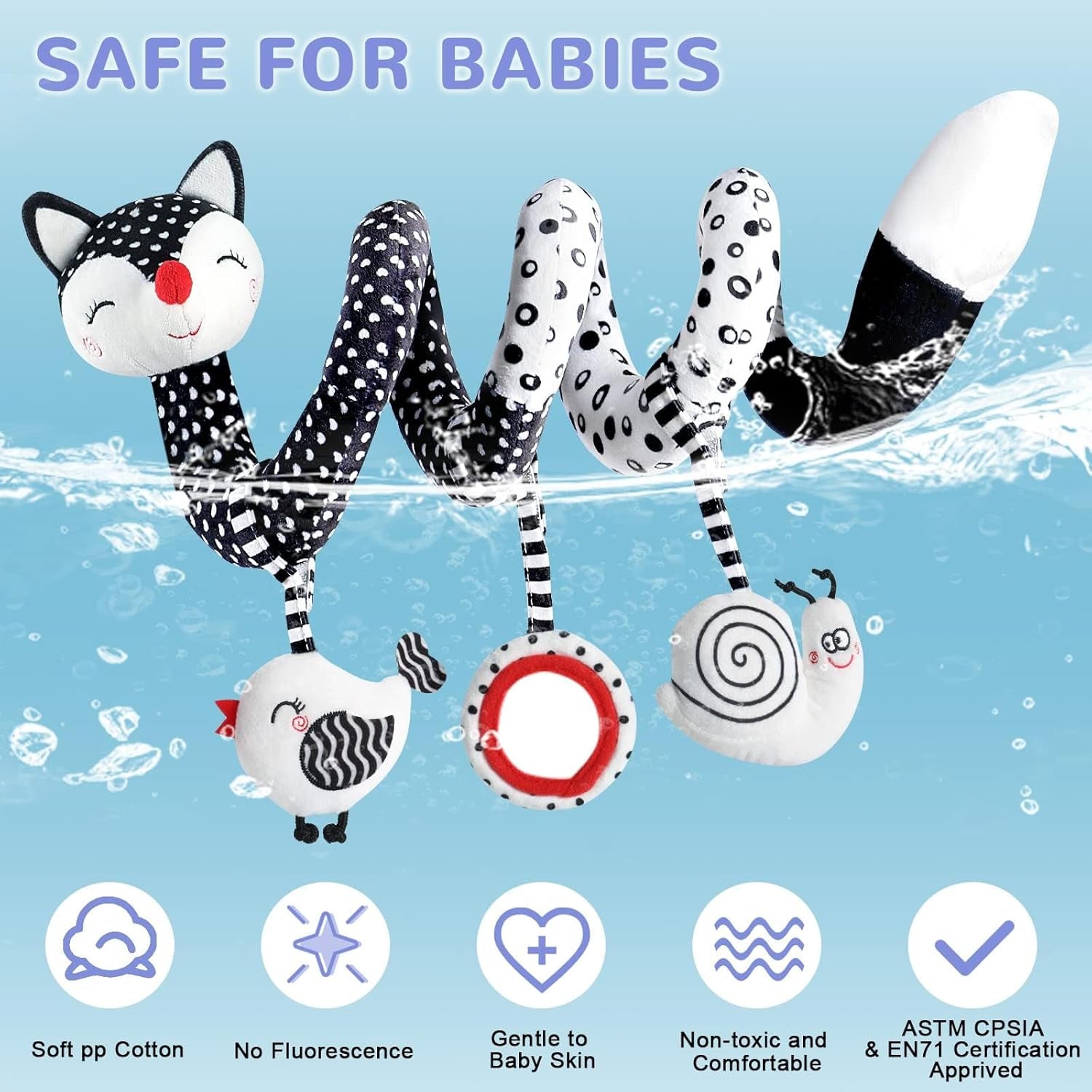 Baby Spiral Plush Toy – Black & White High-Contrast Car Seat and Stroller Toy for Newborns, Sensory Crib Mobile Gift for Babies 0-12 Months, Boys & Girls