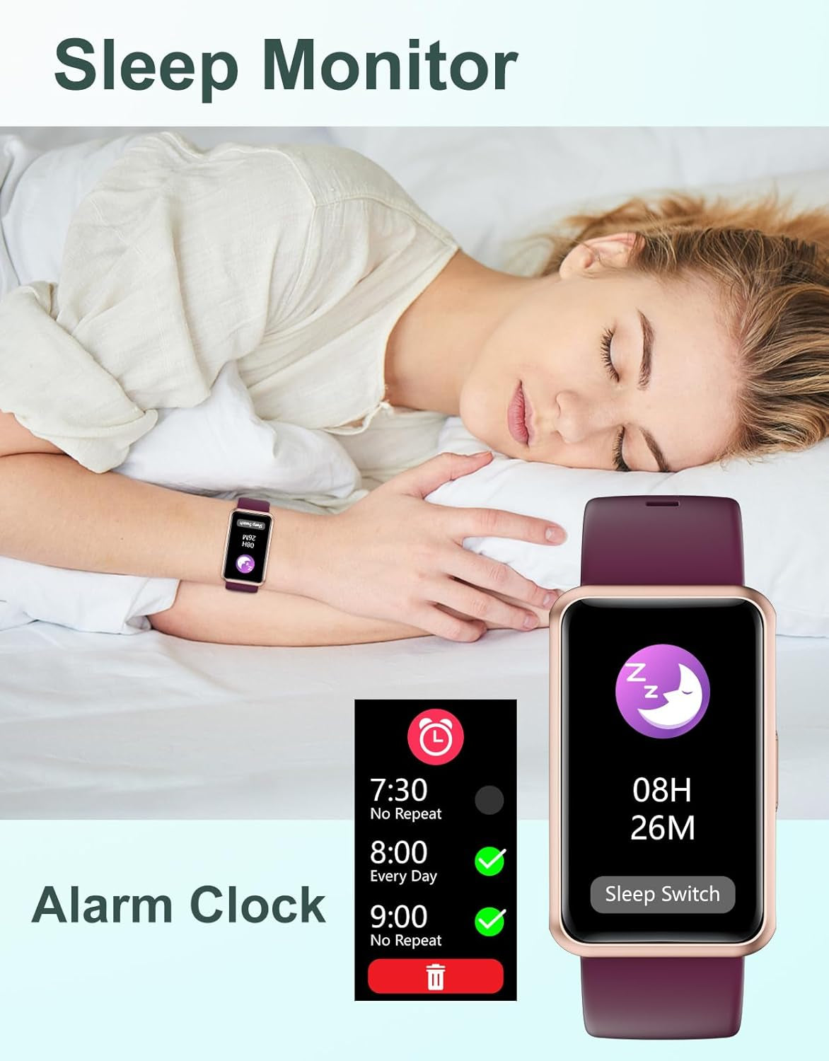Fitness Tracker Watch – No Bluetooth, No App, No Phone Needed, IP68 Waterproof Full Touch Screen with Step, Calorie & Sleep Tracking, Alarm Clock (Purple)