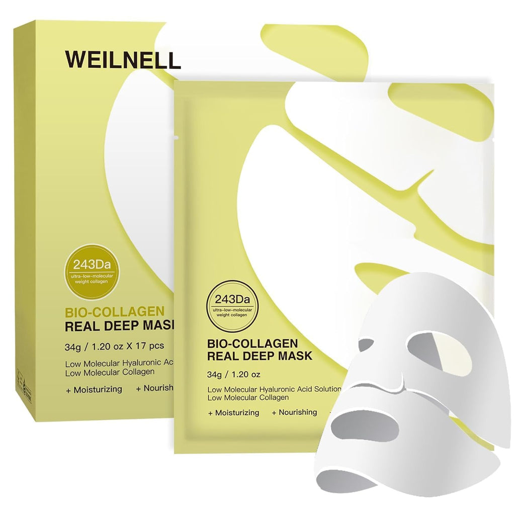 Bio-Collagen Real Deep Anti-Wrinkle Lifting Mask – Overnight Hydrating Face Mask for All Skin Types, Moisturizing & Firming, 17-Pack
