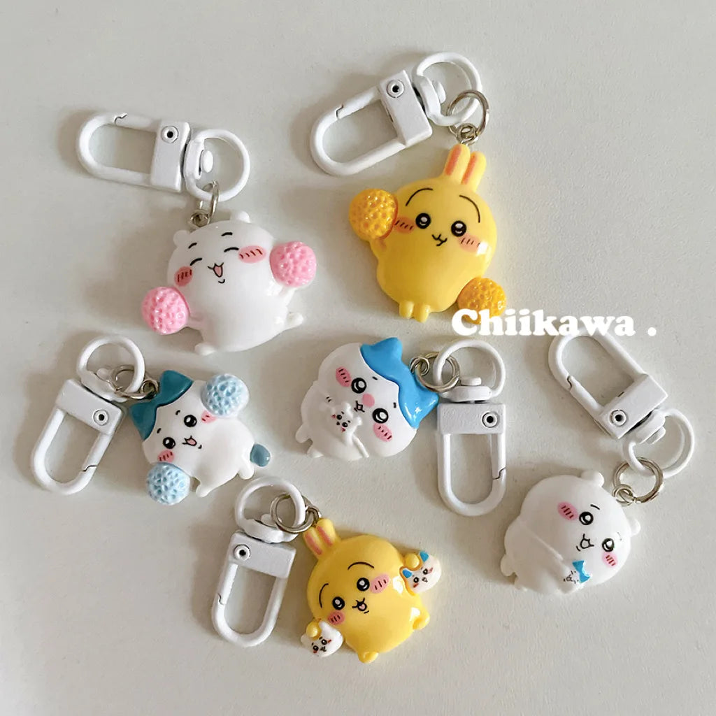 Sanrio Kawaii Keychain Set (6Pcs) – Cute Anime Hachiware & Usagi Bag Charms, Perfect Birthday Gift for Kids & Friends