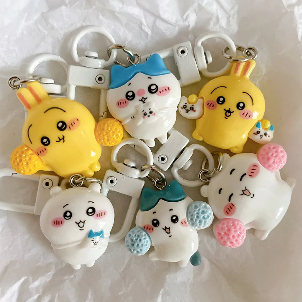 Sanrio Kawaii Keychain Set (6Pcs) – Cute Anime Hachiware & Usagi Bag Charms, Perfect Birthday Gift for Kids & Friends