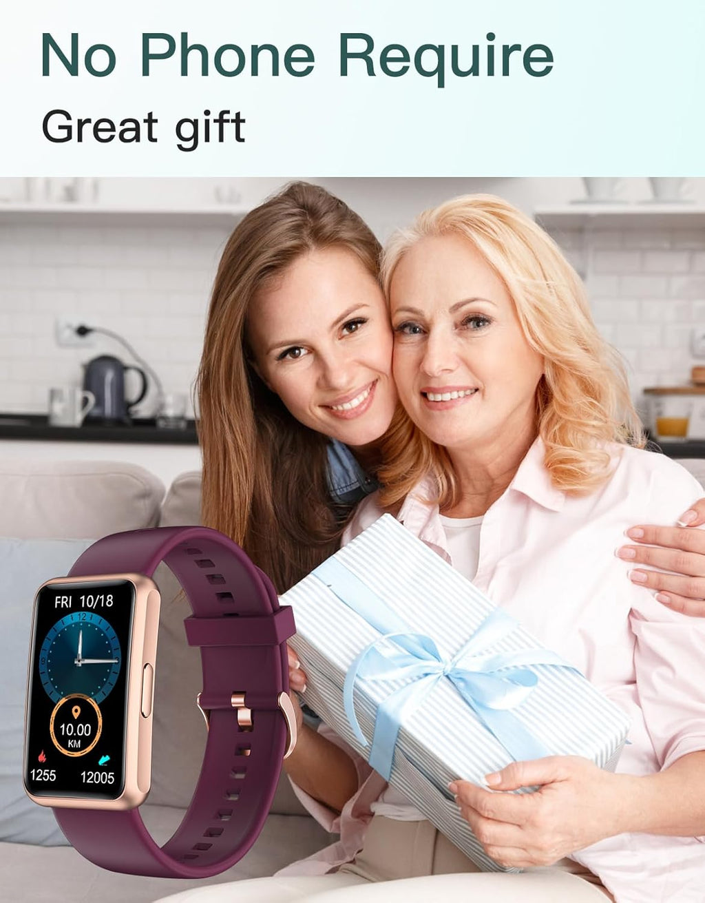 Fitness Tracker Watch – No Bluetooth, No App, No Phone Needed, IP68 Waterproof Full Touch Screen with Step, Calorie & Sleep Tracking, Alarm Clock (Purple)