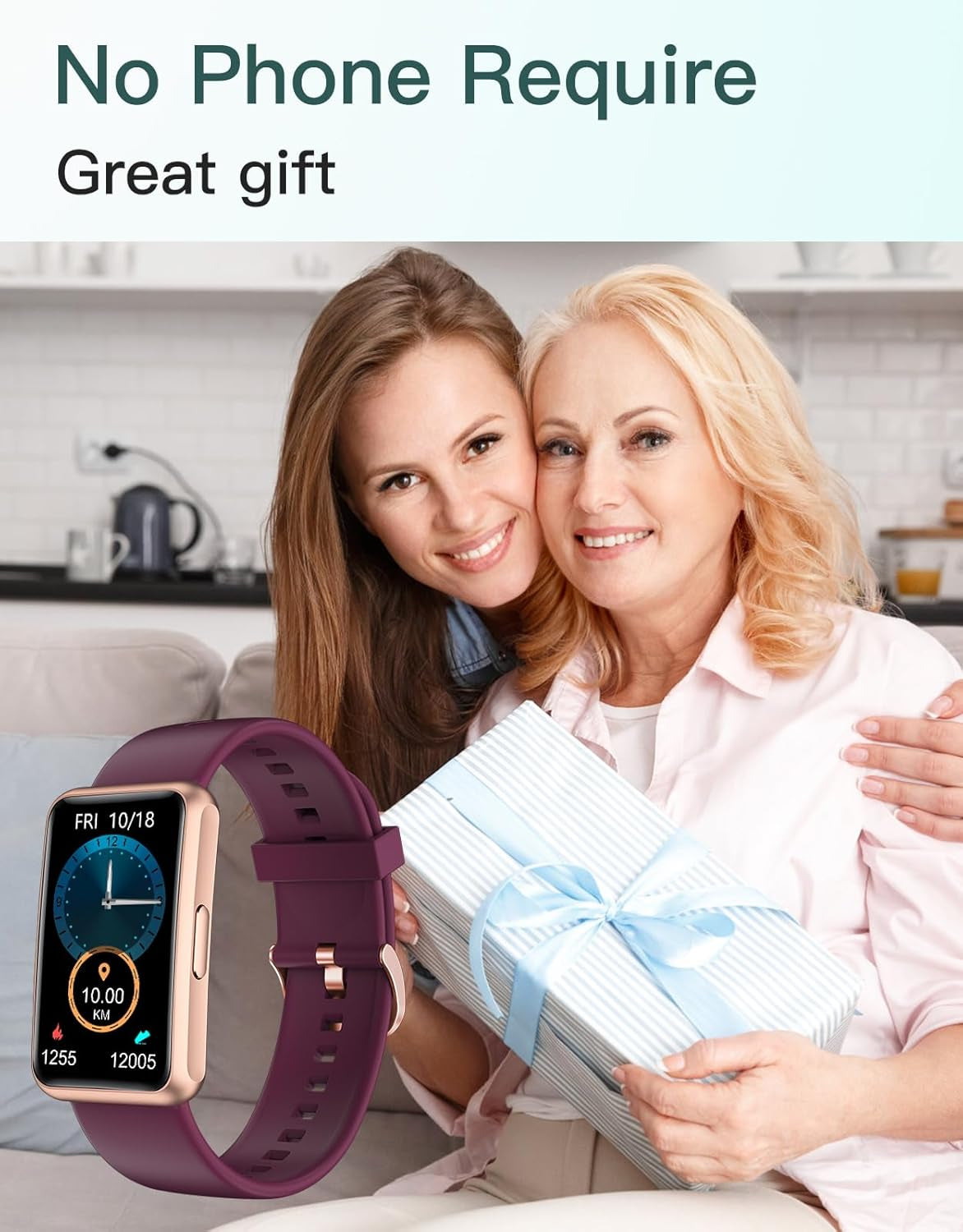 Fitness Tracker Watch – No Bluetooth, No App, No Phone Needed, IP68 Waterproof Full Touch Screen with Step, Calorie & Sleep Tracking, Alarm Clock (Purple)