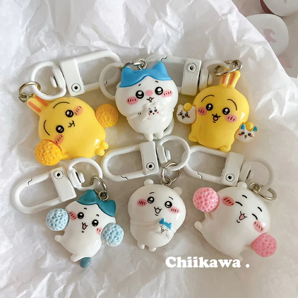 Sanrio Kawaii Keychain Set (6Pcs) – Cute Anime Hachiware & Usagi Bag Charms, Perfect Birthday Gift for Kids & Friends
