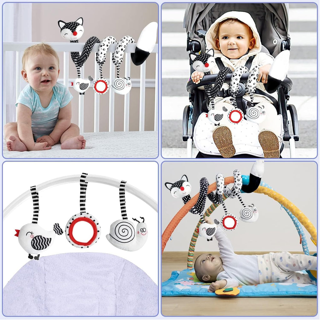 Baby Spiral Plush Toy – Black & White High-Contrast Car Seat and Stroller Toy for Newborns, Sensory Crib Mobile Gift for Babies 0-12 Months, Boys & Girls