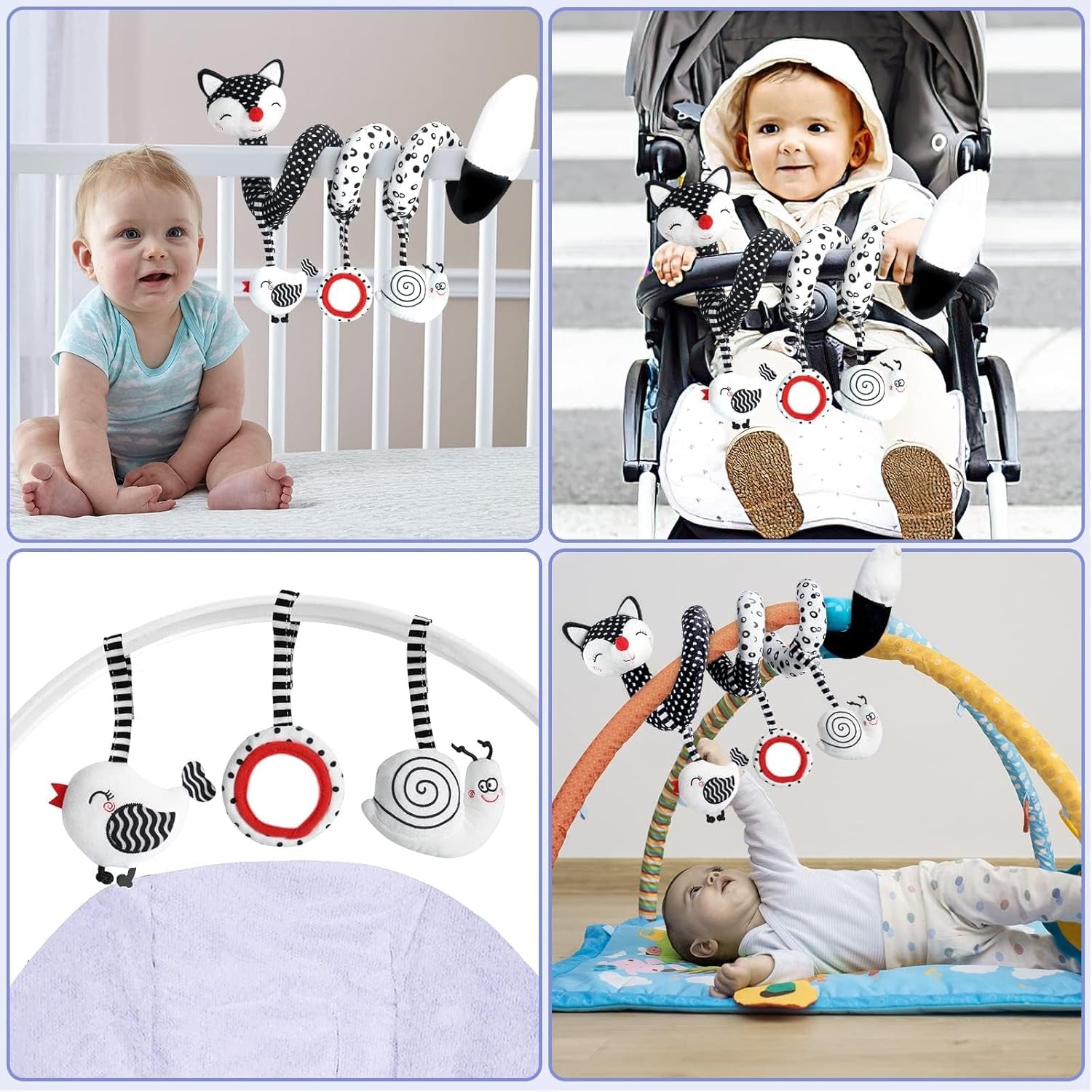 Baby Spiral Plush Toy – Black & White High-Contrast Car Seat and Stroller Toy for Newborns, Sensory Crib Mobile Gift for Babies 0-12 Months, Boys & Girls