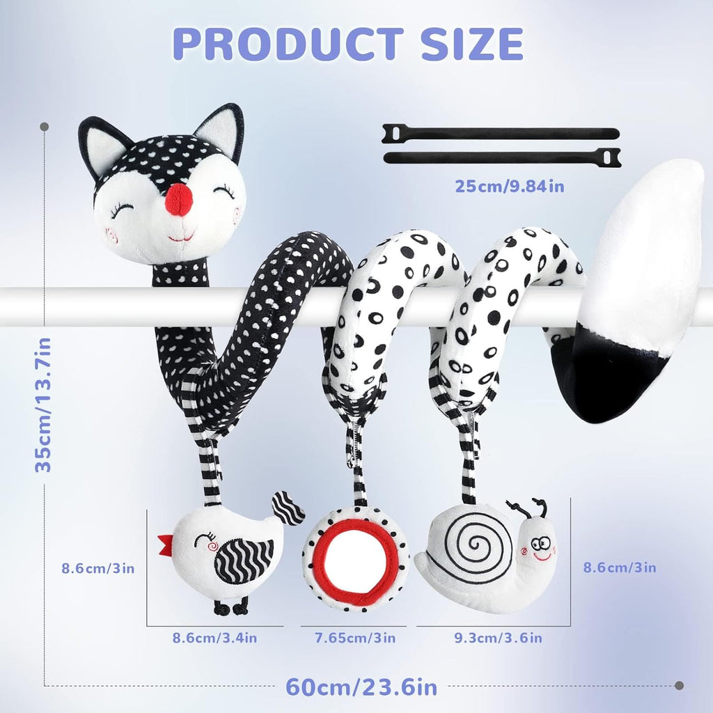 Baby Spiral Plush Toy – Black & White High-Contrast Car Seat and Stroller Toy for Newborns, Sensory Crib Mobile Gift for Babies 0-12 Months, Boys & Girls